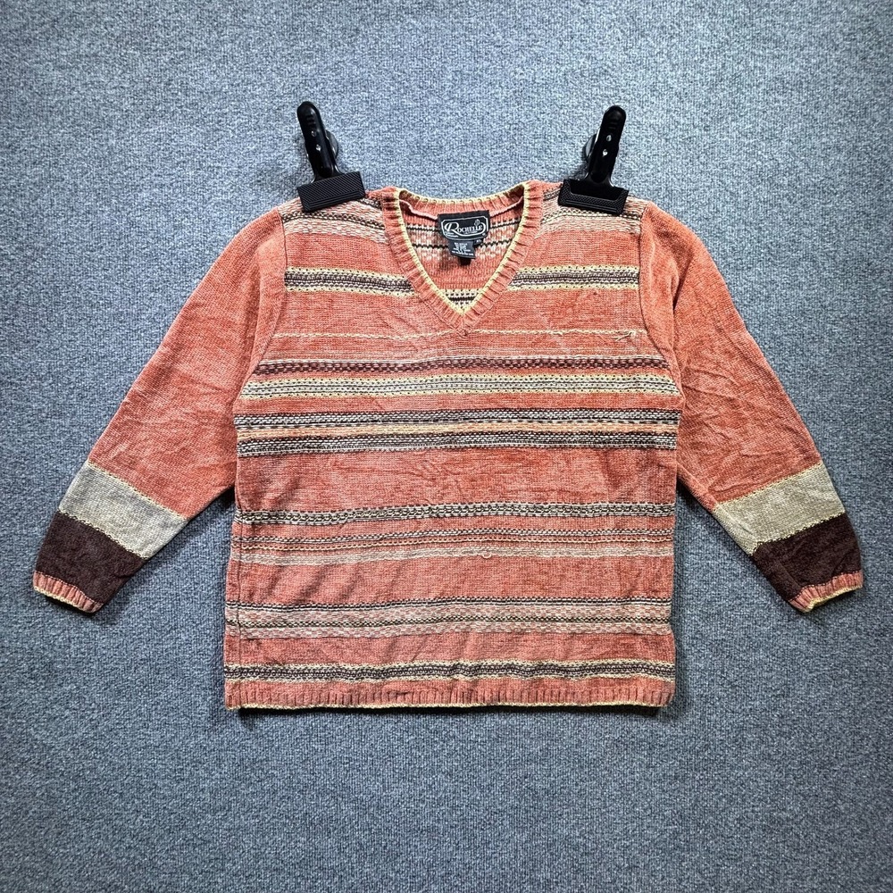 Vintage Rochelle California Sweater Women's XL Orange Striped Chunky Knit Grunge